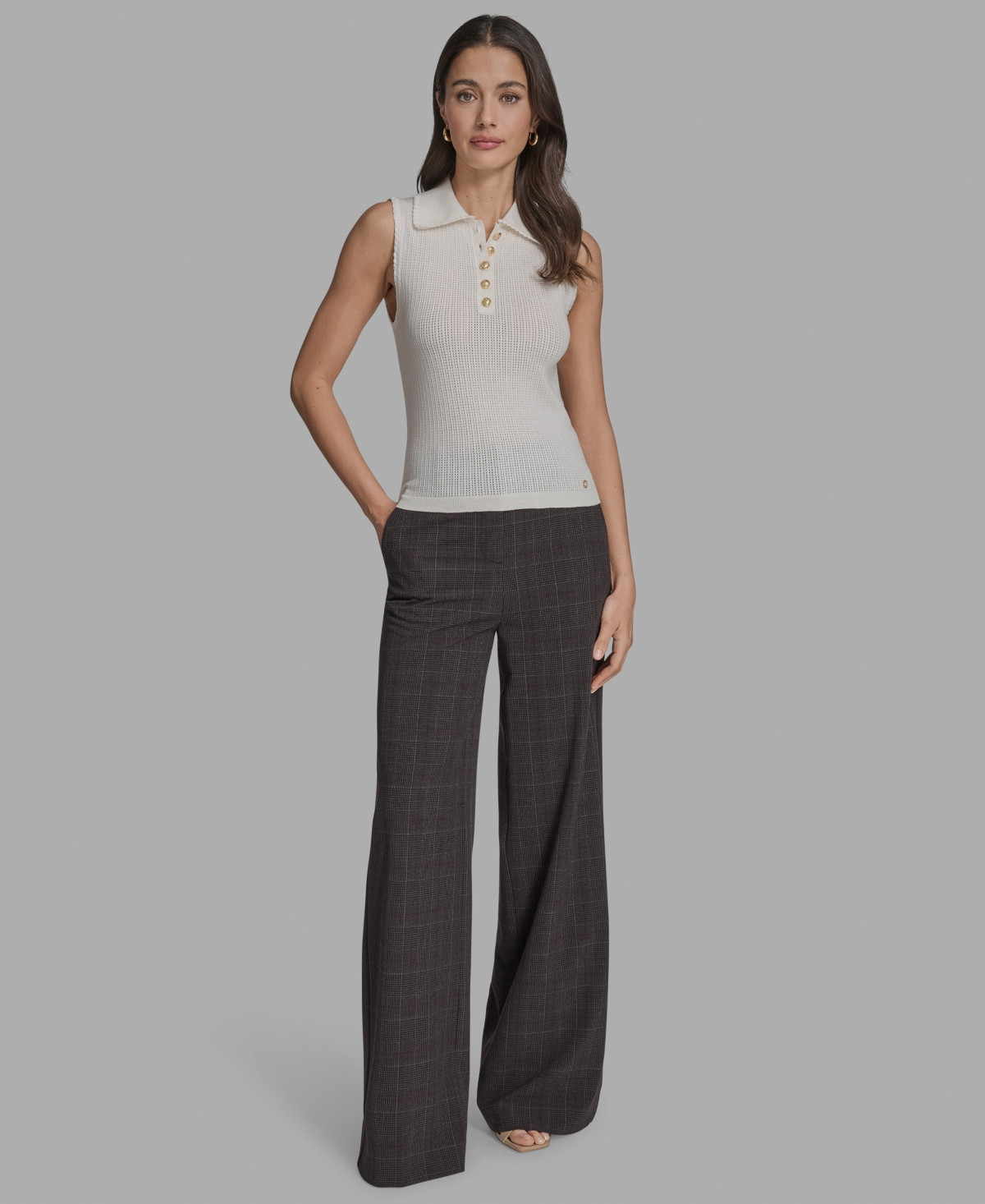 Bcbg Women's Cotton Collared Sleeveless Knit Top - Whisper White | Macy's