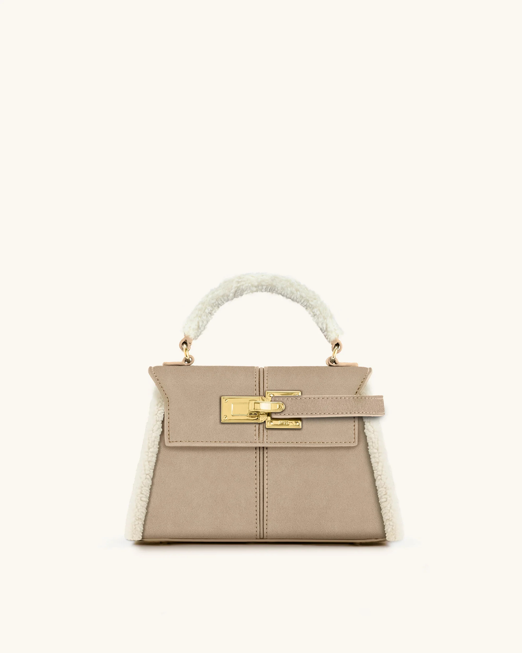 Elise Faux Suede Shearling Trim Top Handle Bag - Taupe | JW PEI US