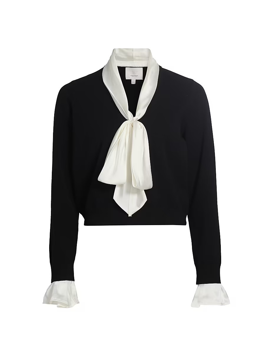 Women's Lenu Tie-Neck Sweater - Black Ivory - Size XS | Saks Fifth Avenue