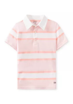 Crown & Ivy Boys 4-7 Short Sleeve Rugby Shirt, Pink, 6 | Belk