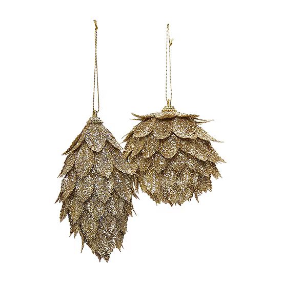 North Pole Trading Co. Arctic Circle Bronze Glitter Pinecones 2-pc. Christmas Ornament Set | JCPenney