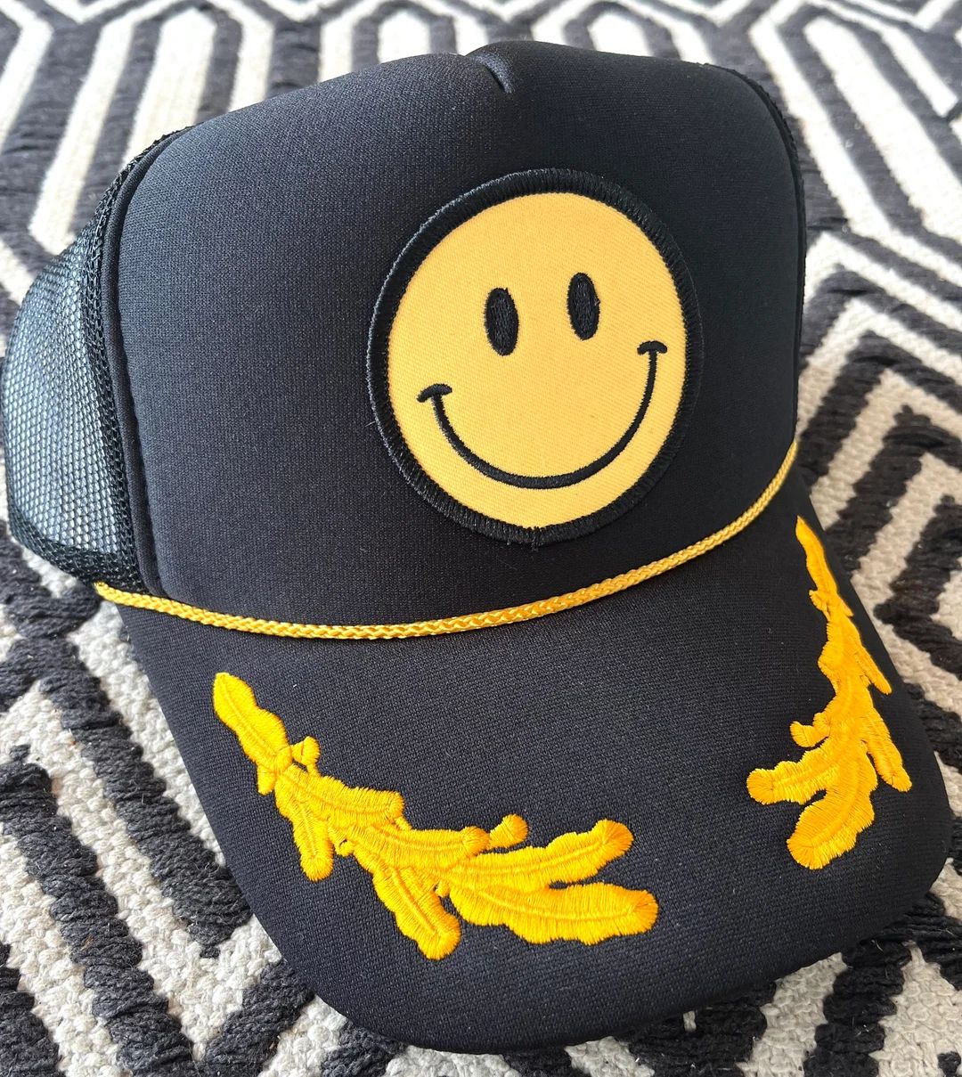 HappyStack Trucker Hat, Smiley Face Trucker Hat, Smiley Face Hat, trucker Hat, custom Trucker Hat... | Etsy (US)