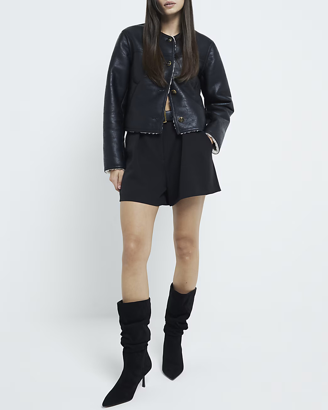 Black Suedette Slouch High Leg Heeled Boots | River Island UK & IE