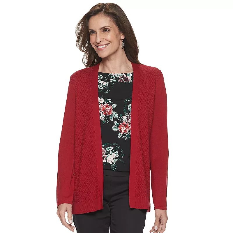 Women's Croft & Barrow Essential Textured Open-Front Cardigan, Size: XL, Dark Red | Kohl's