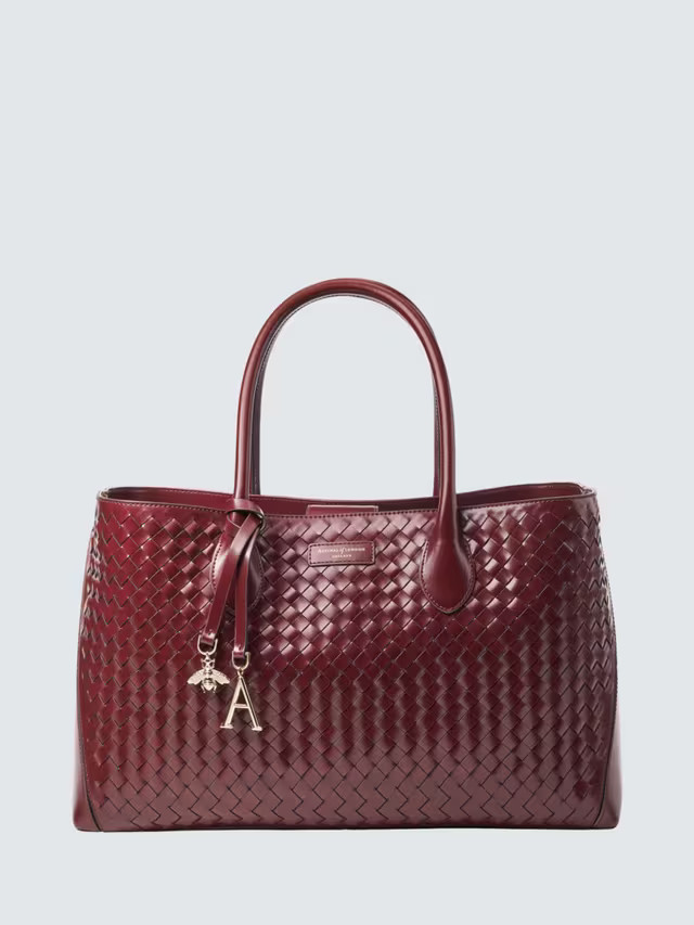 Aspinal of London Woven Leather Tote Bag, Burgundy | John Lewis (UK)
