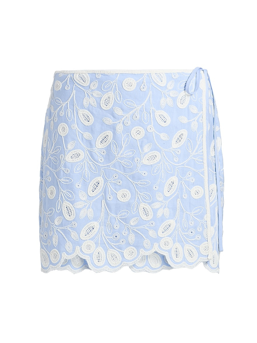 Women's Delaney Embroidered Linen-Blend Miniskirt - Tidepool Multi - Size Small | Saks Fifth Avenue