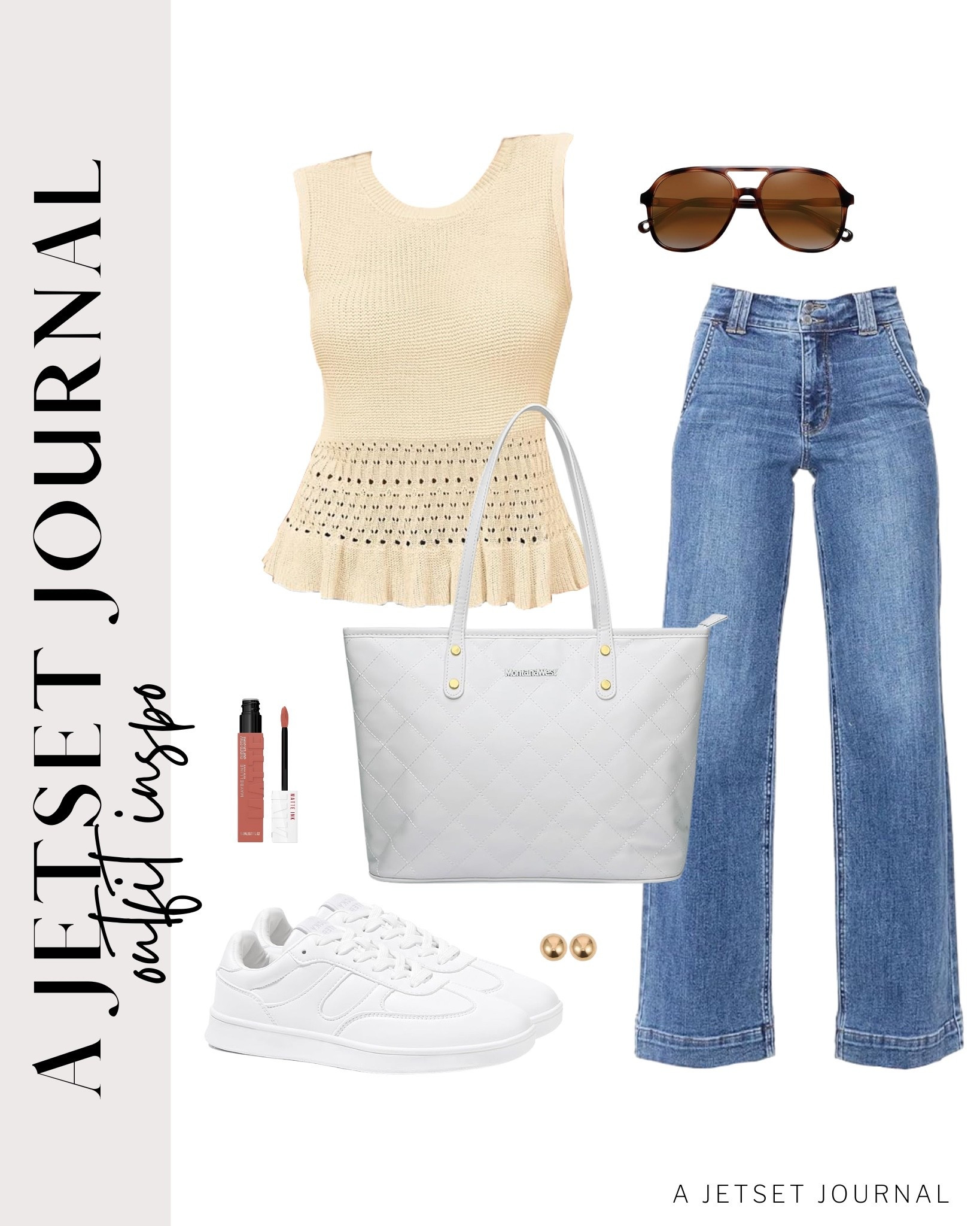 A cute crochet top and wide leg jeans, with the right accessories, will make you look put together! knit top, cute tote bag, maybelline super stay lipstick, wide leg jeans, affordable style, ways to style, shoe inspo, shoe crush, amazon finds, affordable look, transitional style, beauty must have, trendy style, fashion accessories

#LTKStyleTip #LTKSeasonal #LTKU