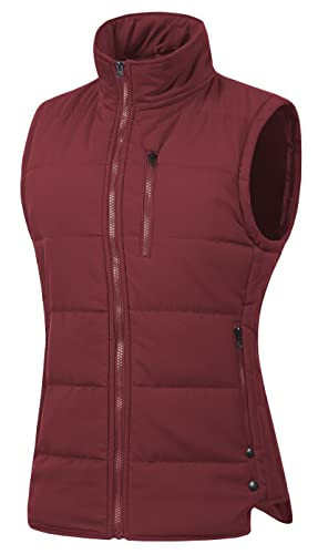 Chrisuno Ladies Outerwear Vests Winter Warm Hiking Fishing Sleeveless Jacket Windproof Coat Golf Vest Burgundy 3XL | Amazon (US)