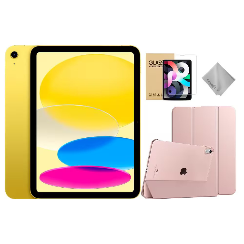 Apple - 11-inch iPad A16 chip with Wi-Fi - 128GB - With Rose Gold Case Bundle - Yellow | Best Buy U.S.