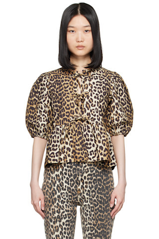 Brown & Black Peplum Tie Blouse | SSENSE