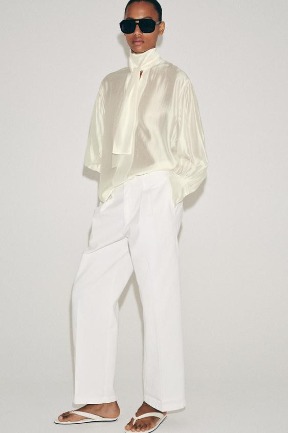 Zara Collection Satin Scarf Shirt In Green - Xs - Woman | Zara UK