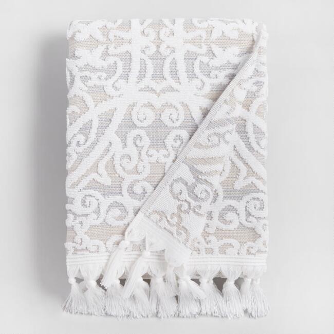 Taupe Medallion Scarlett Sculpted Bath Towel | World Market