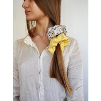 Set 2 Scrunchies, Yellow Scrunchie, Large Flower Beige Mom Gift Summers Hair Ties | Etsy (US)