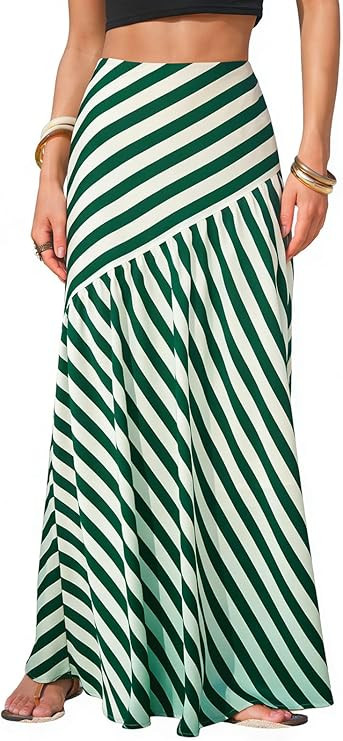 EXLURA Women's Boho Striped Maxi Skirt High Waisted A-Line Summer Beach Long Skirts with Lining C... | Amazon (US)