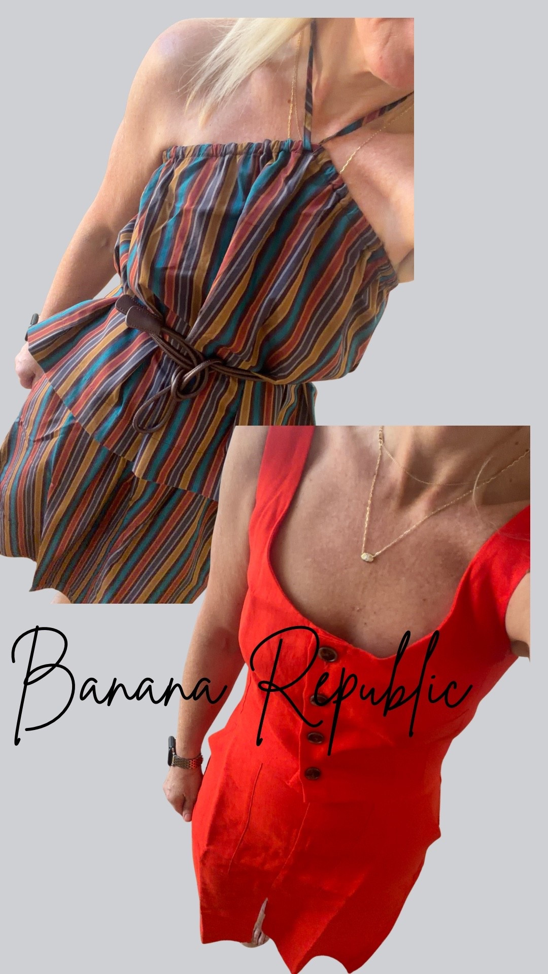 Banana Republic finds!!! The stripe halter looks great with the matching skirt or with jeans! I added a belt. Love the colors and goes perfectly into fall 🤎💙💚
This red  linen set is on sale!! I had the top and just got the skirt to match! Wearing XS in all ❤️❤️

#LTKSaleAlert #LTKOver40 #LTKootd