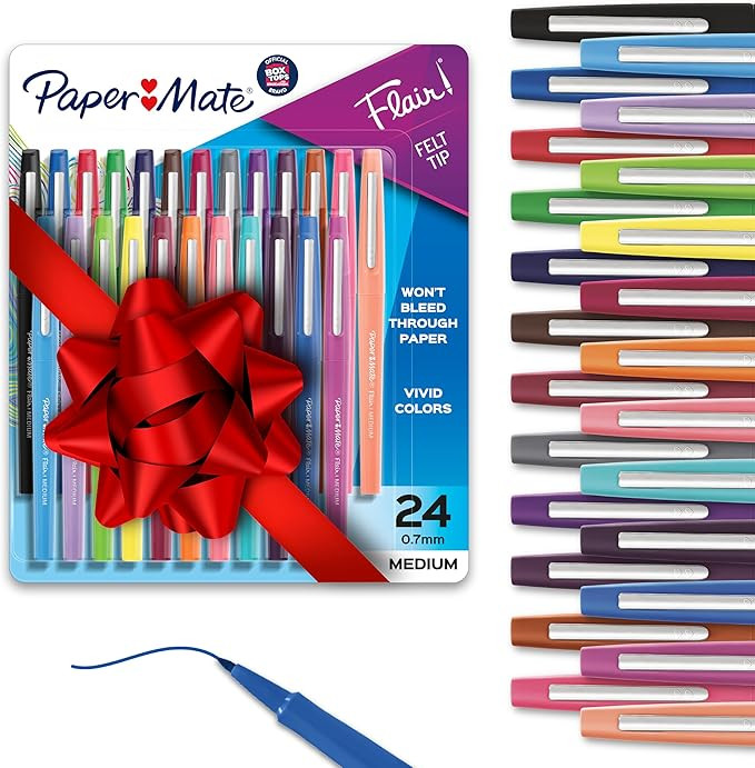 Paper Mate Flair Felt Tip Pens, Medium Point (0.7mm), Assorted Colors, 24 Count | Amazon (US)
