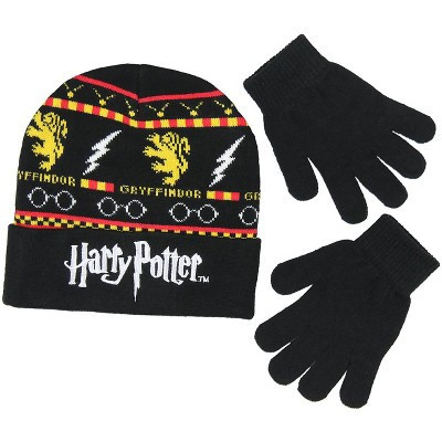 Harry Potter Gryffindor Themed Design Knit Cuff Beanie and Glove Set Youth OSFM Black | Target