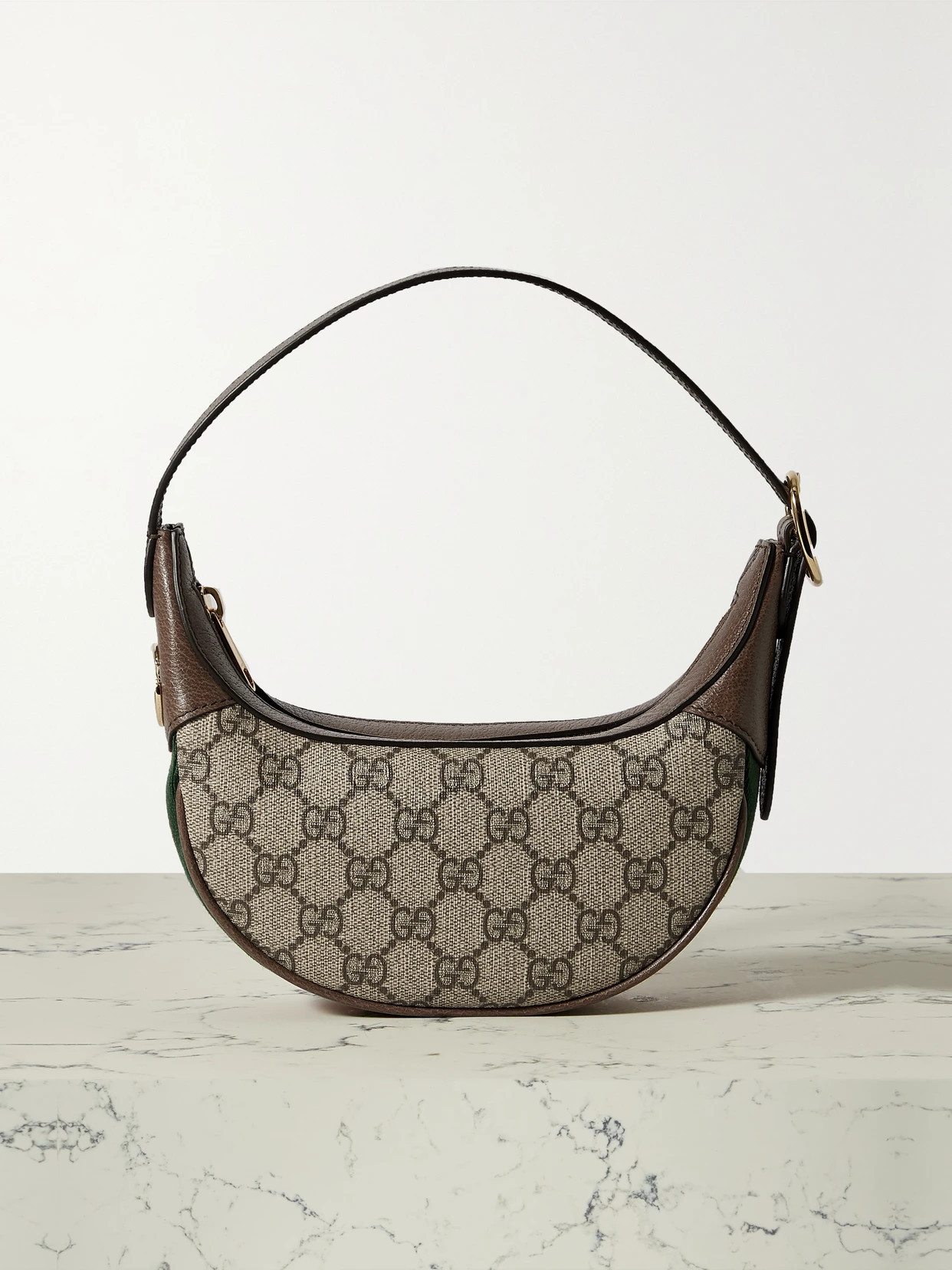Gucci - Ophidia Mini Webbing-trimmed Textured-leather And Printed Coated-canvas Shoulder Bag - Brown | NET-A-PORTER (UK & EU)