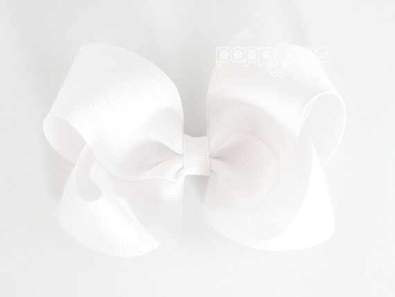 White Hair Bow - girls hair bows - 4 inch hair bows - big hair bows - boutique bows - large hair ... | Etsy (US)