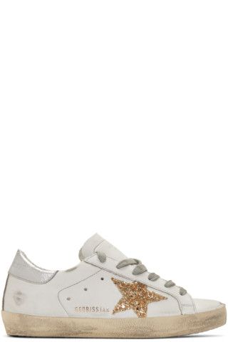 SSENSE Exclusive White Glitter Superstar Sneakers | SSENSE 