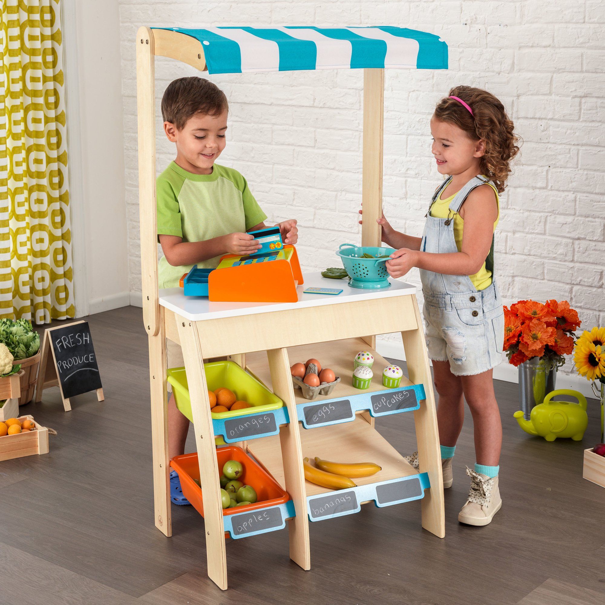 KidKraft KidKraft Colorful Wooden Grocery Store Marketplace Toy - Multi Colored, Extra Storage, C... | Walmart (US)