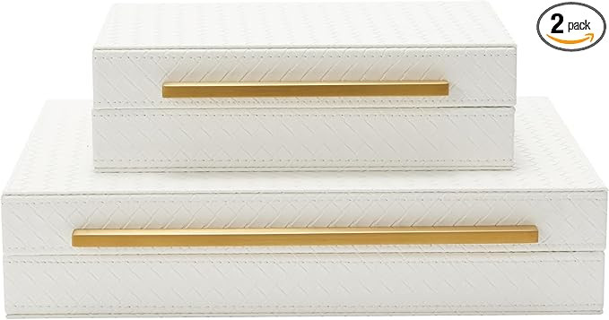 Kingflux White Set of 2pcs Decorative Boxes, Home Storage Boxes Jewelry Organizer, Shelf Orgnizer... | Amazon (US)