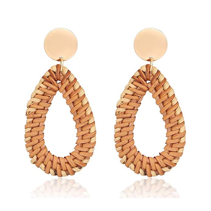 XOCARTIGE Woven Rattan Earrings Handmade Wicker Earrings Straw Knit Hoop Earrings Lightweight Raf... | Amazon (US)