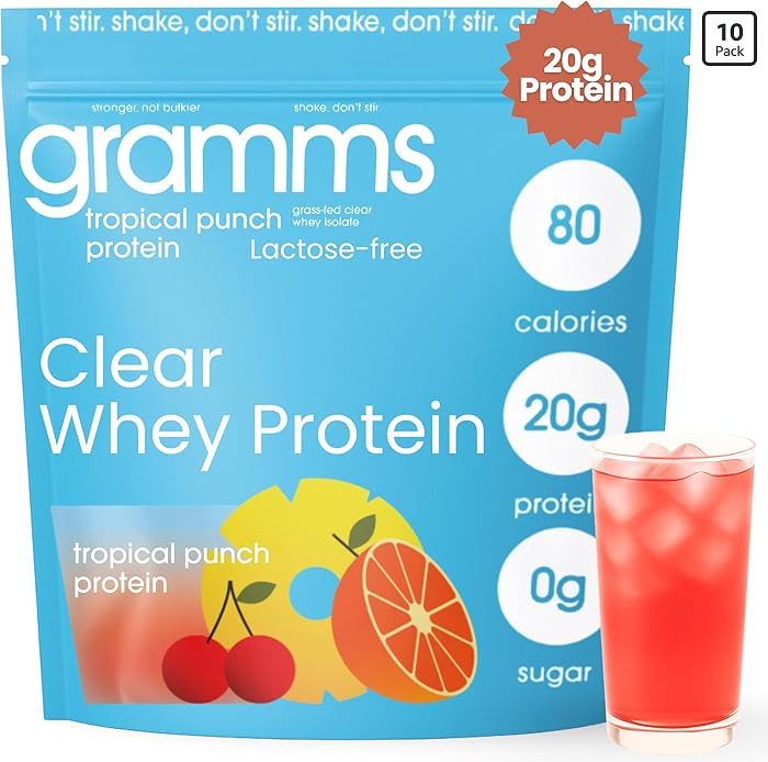 GRAMMS Clear Protein Powder, Tropical Punch | 20g Protein Grass-Fed Whey Isolate, Zero Sugar, Zer... | Amazon (US)