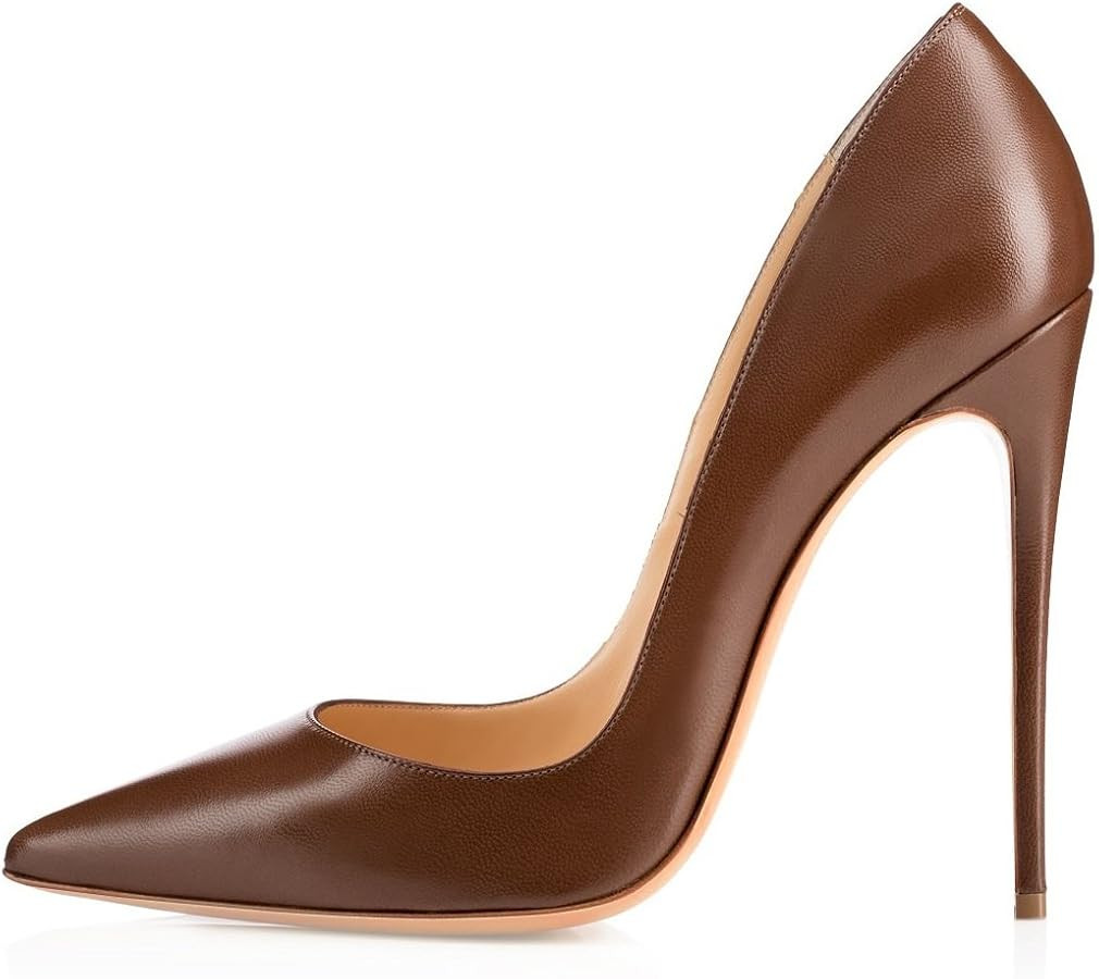 SAMMITOP Women's Classic Pumps Slip On Stilettos High Heel Shoes Party Dress Shoes Brown RUS7.5 | Amazon (US)
