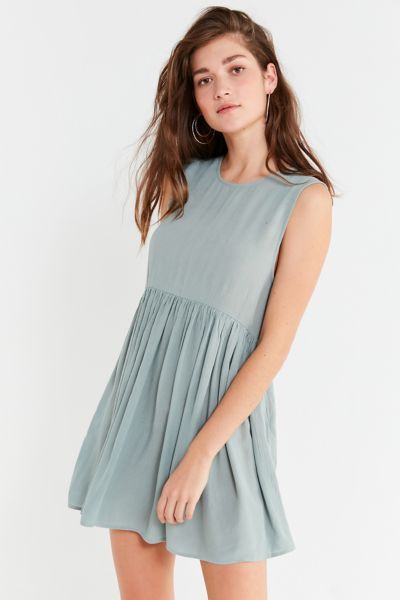 UO Babydoll Pleated Mini Dress - Grey XS at Urban Outfitters | Urban Outfitters (US and RoW)