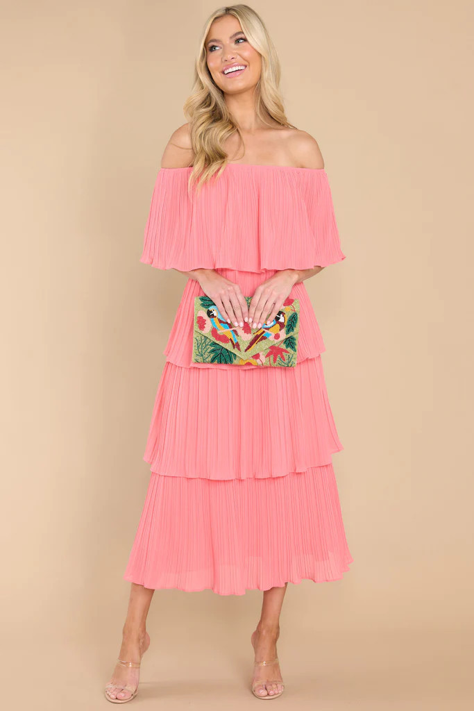 See It Happen Coral Midi Dress | Red Dress 