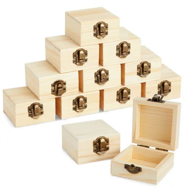 12 Pack Small Wooden Boxes For Crafts, Unfinished Wood Jewelry Boxes DIY, 2.7 x 2.7 x 1.6 in | Walmart (US)