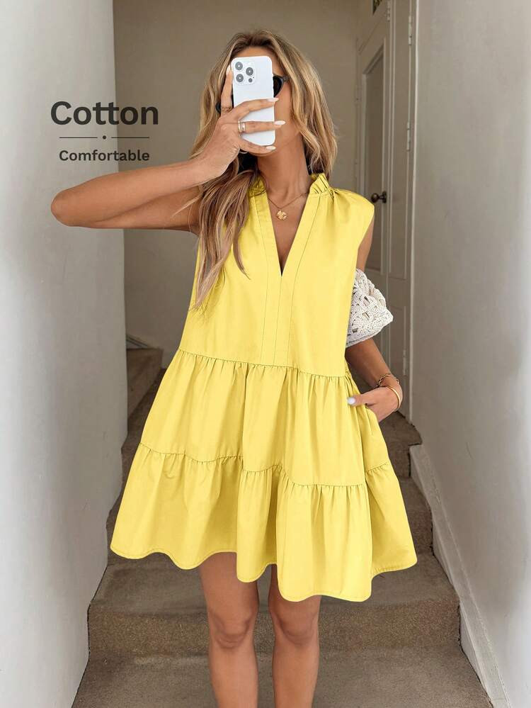 Easowa \u00c4rmellose Damen Stehkragen Mehrschicht Volant A-Linien L\u00e4ssig/Urlaub elegantes k... | SHEIN