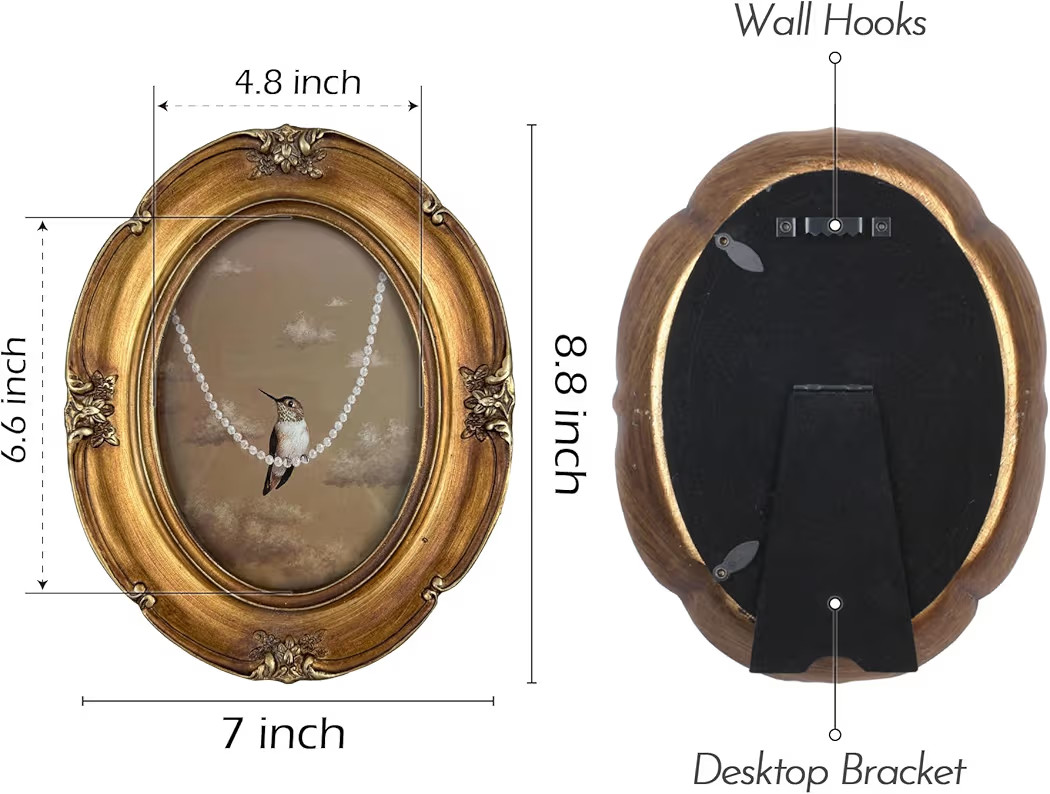 5x7 Vintage Bronze Oval Picture Frame - Glass Front Art Deco Photo Frame - Antique Gold Tabletop ... | Amazon (US)