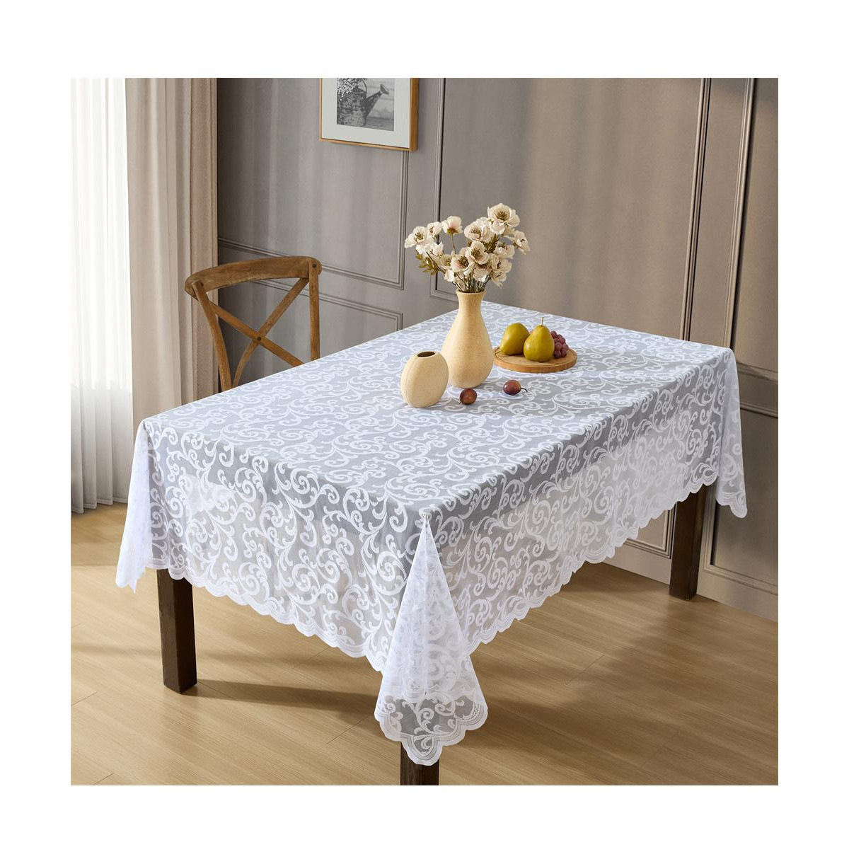 Hlc.me Scroll Lace Fabric Tablecloth, Lace Fabric Table Cloth for Small Rectangle Tables, Wrinkle Resistant Tablecloth, Patterned Scalloped Tablecloth | Macy's