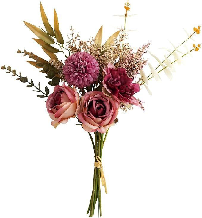 Artificial Flowers Bouquet - Faux Silk Flowers Centerpiece, Realistic Fake Flowers Plants for Hom... | Amazon (US)