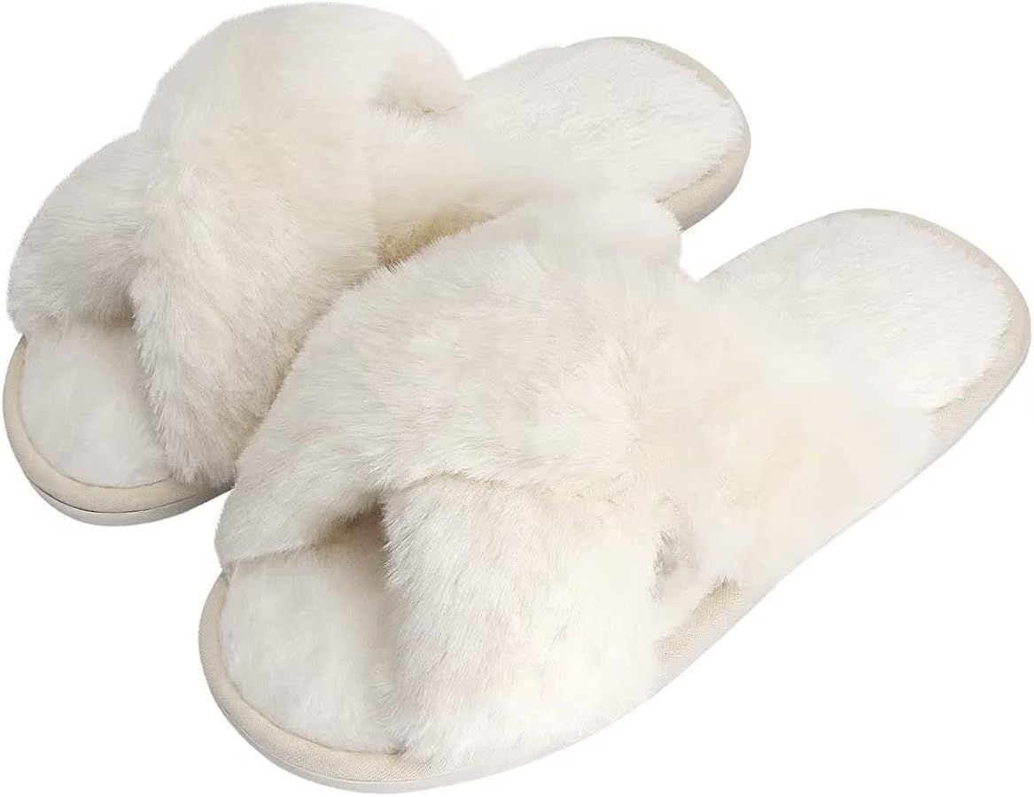 DOIOWN Women's Fuzzy Slippers Memory Foam Cute House Slippers Plush Fluffy Furry Open Toe Home Sh... | Amazon (US)