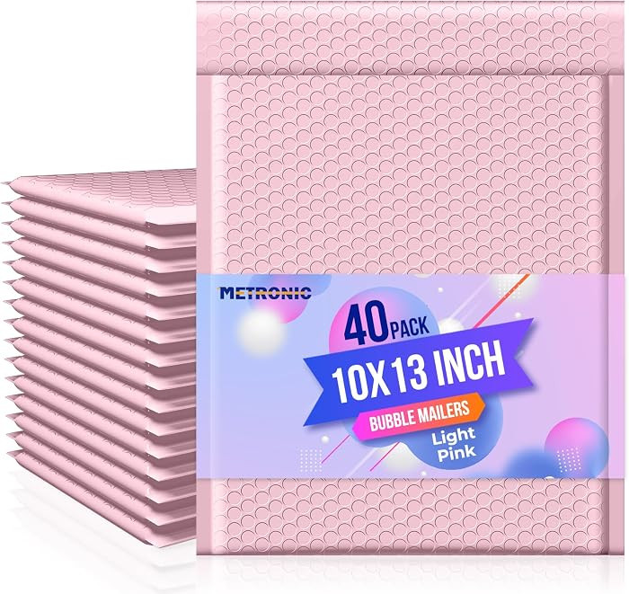 METRONIC Bubble Mailers 10x13" Padded Envelopes Light Pink 40 Pack | Amazon (US)