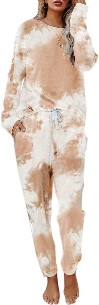 Eurivicy Women's Tie Dye Sweatsuit Set 2 Piece Long Sleeve Pullover and Drawstring Sweatpants Spo... | Amazon (US)