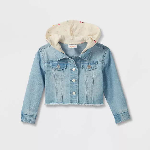 Toddler Girls' Heart Hood Denim Jacket - Cat & Jack™ Light Wash | Target
