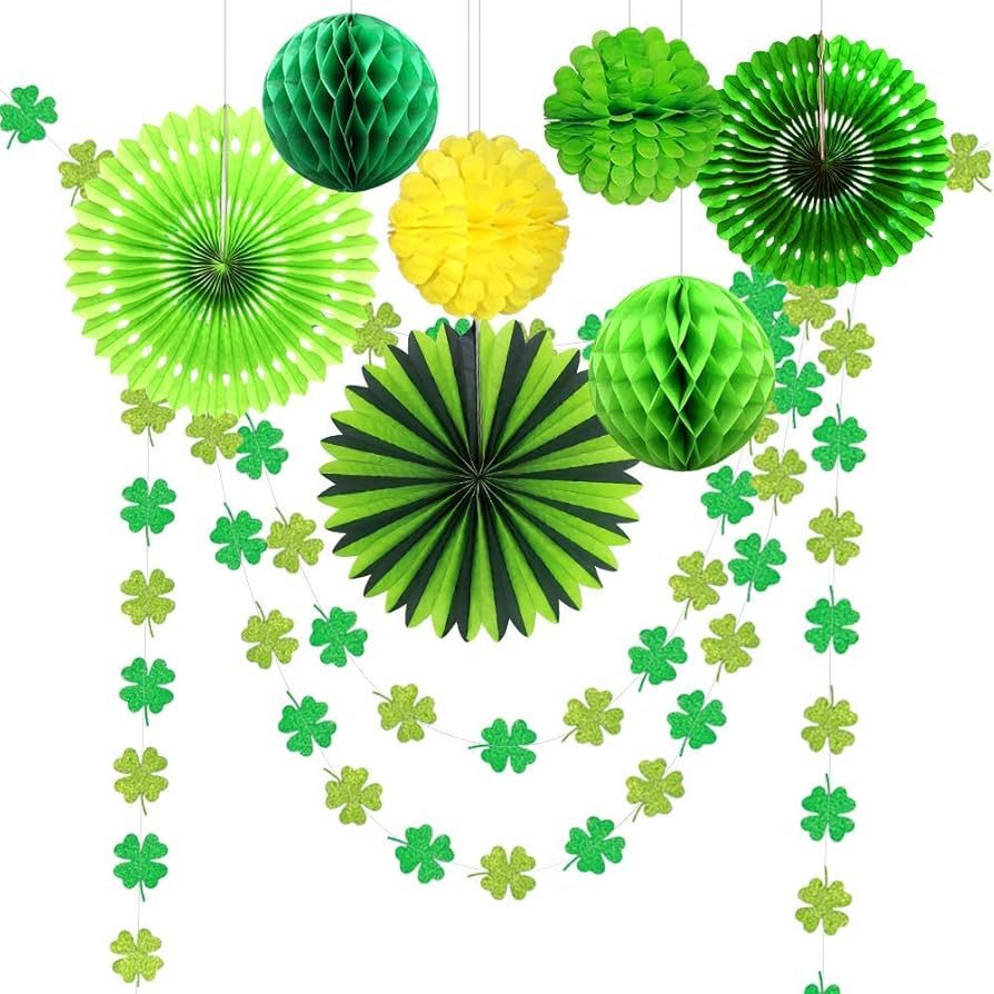 Glitter St Patricks Day Decorations Green Shamrock Clover Garlands Hanging Streamer Banner Buntin... | Amazon (US)