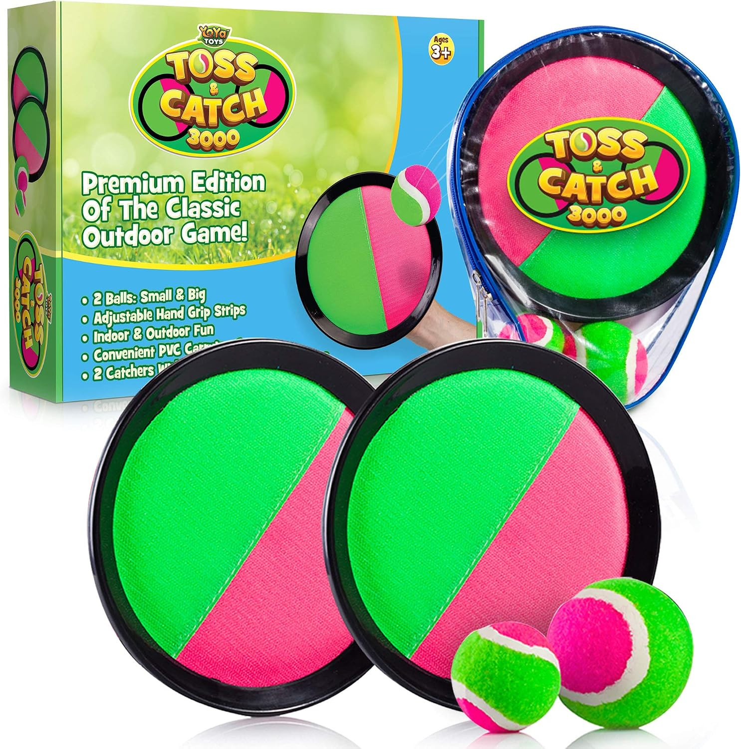 YoYa Toys Toss and Catch 3000 Ball Game with Disc Paddles, 2 Balls (Big and Small) and PVC Carry ... | Amazon (US)