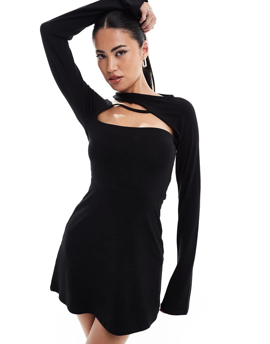 ASOS DESIGN long sleeve mini dress with cut out neckline in black | ASOS (Global)