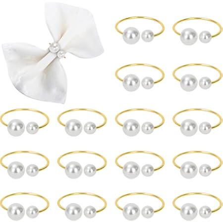 24 Pcs Gold Pearl Napkin Rings Set, Decorative Napkin Rings | Elegant Table Decor with Faux Pearl... | Amazon (US)