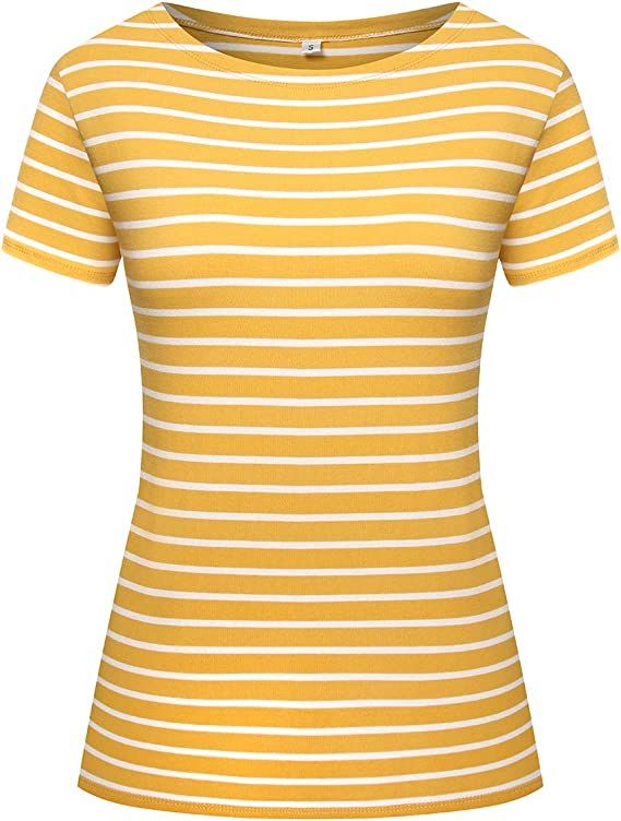 Women's Short Sleeve Striped T-Shirt Tee Shirt Tops Casual Loose Fit Blouses | Amazon (US)