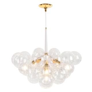 HUOKU Alma 6-Light Gold/White Cluster Bubble Globe Chandelier with Clear Glass for Large Room (18... | The Home Depot