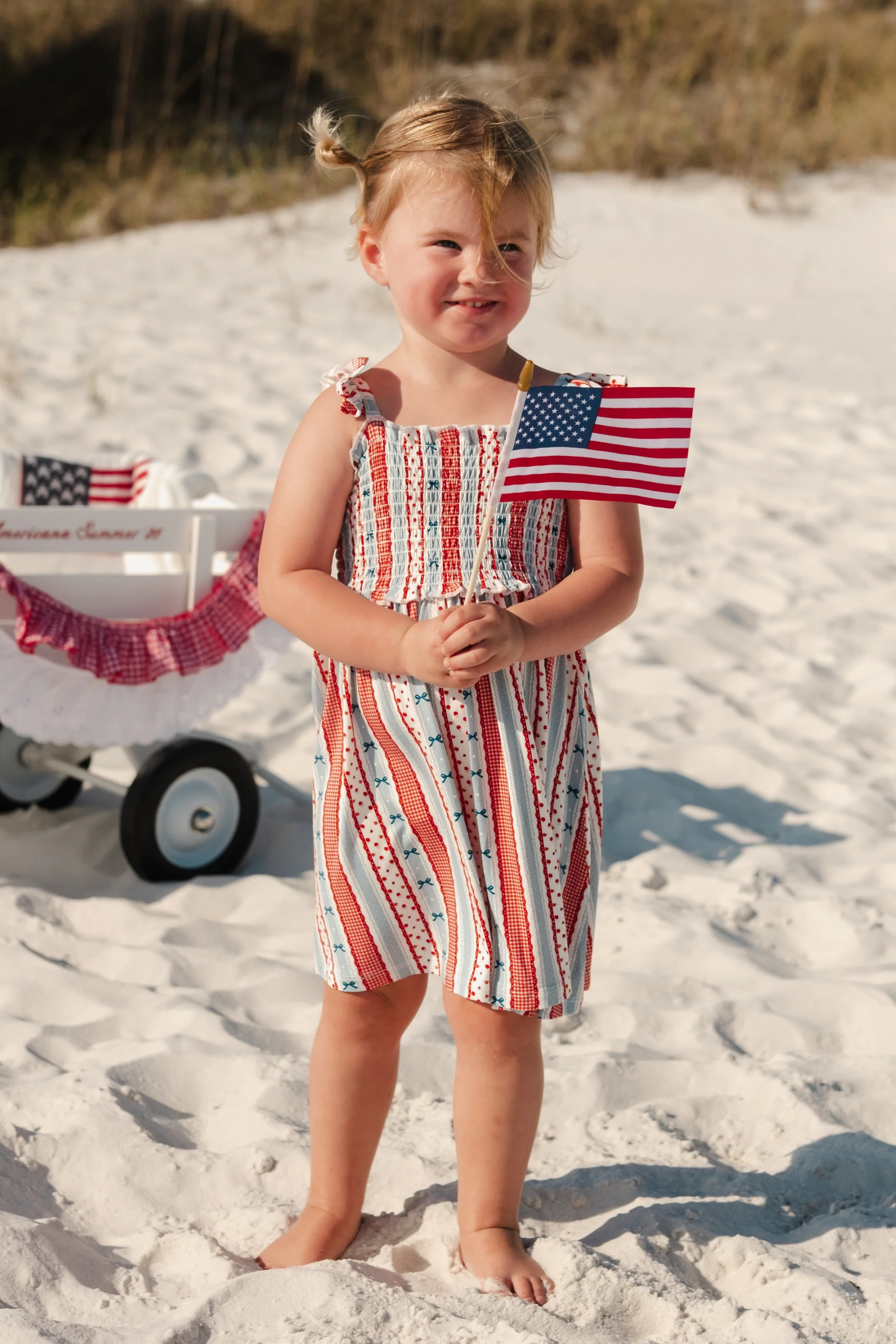 Heritage Striped Bamboo Smocked Twirl Dress | 4th of July Girls Dress | In My Jammers | In My Jammers