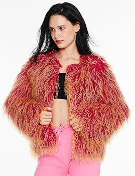 Orolay Women's Winter Shaggy Jacket - Gradient Faux Fur Down Coat with Pockets | Amazon (US)
