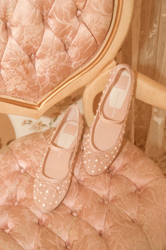 Cadel Blush Mesh Pearl Bow Ballet Flats | Lulus