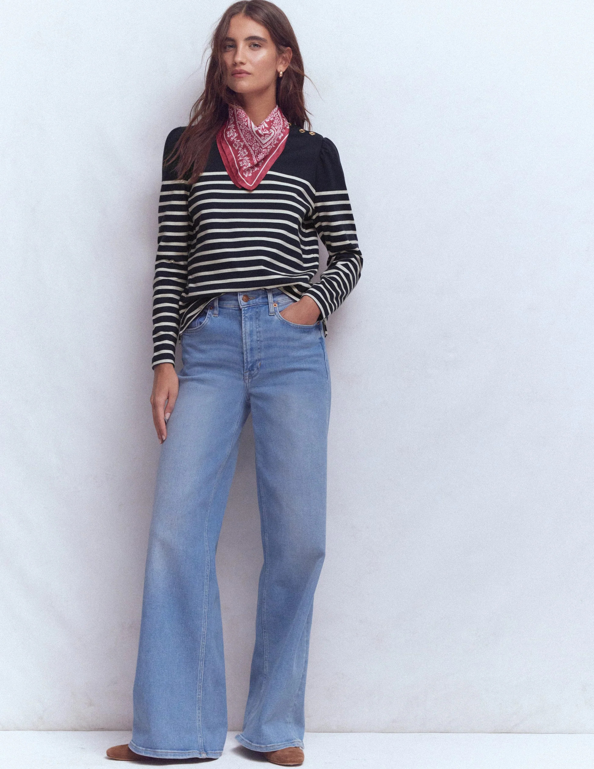 Button Shoulder Mariner-Navy and Ivory Stripe | Boden (US)